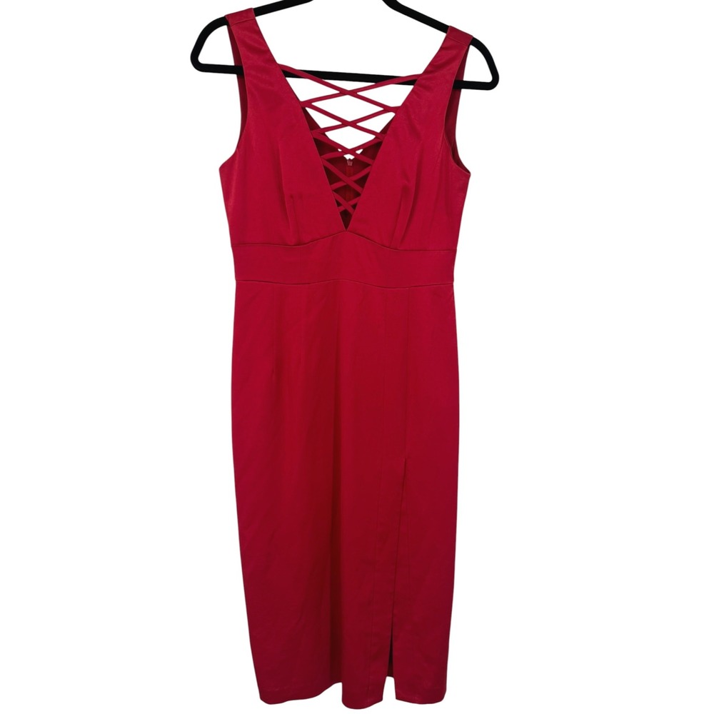 NWT Nanette Lepore Women's Scarlet Red Lace Up V-Neck Satin Sheath Dress Size 4